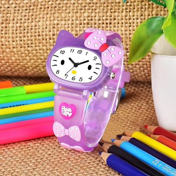 6039 Analog Child Kids Children Hello Kitty Watch for Girls Unbreakable Silicone Strap