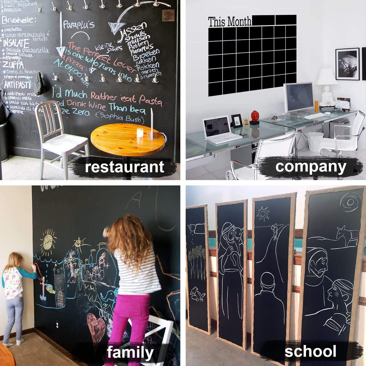 21182 Black Board Vinyl (45x200cm) Wall Sticker Removable Decal Chalkboard with 5 Chalks for Home School Office College Room Kitchen Kids