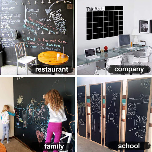 21182 Black Board Vinyl (45x200cm) Wall Sticker Removable Decal Chalkboard with 5 Chalks for Home School Office College Room Kitchen Kids