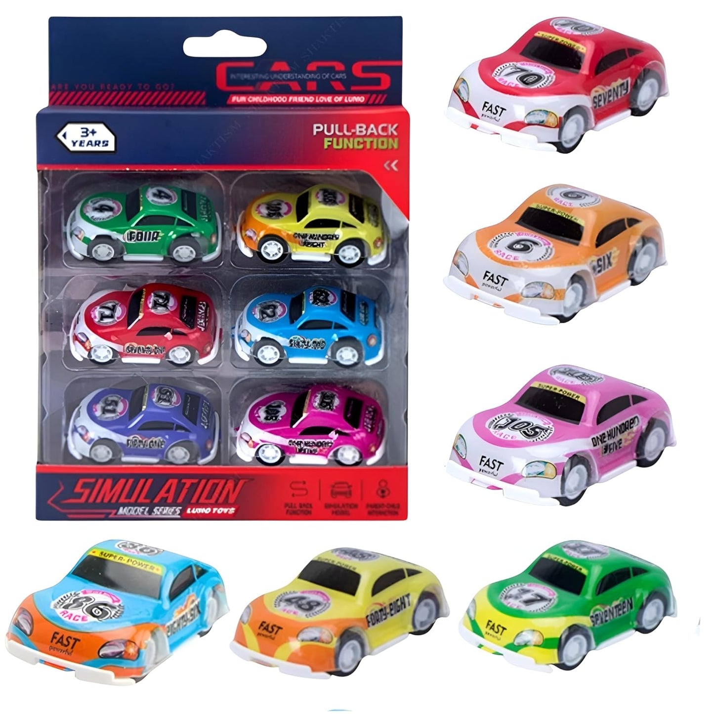 LMI-399-359K6 (Set of 6) Mini Pull Back Toy Cars for Kids – Colorful Die-Cast Simulation Vehicles,Friction Powered Racing Cars,Multicolor,Fun & Safe Toy for Toddlers and Kids