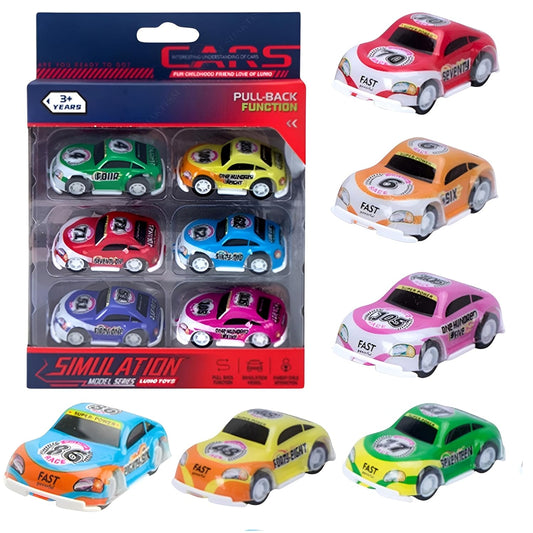 LMI-399-359K6 (Set of 6) Mini Pull Back Toy Cars for Kids – Colorful Die-Cast Simulation Vehicles,Friction Powered Racing Cars,Multicolor,Fun & Safe Toy for Toddlers and Kids