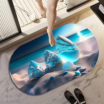 20452 Bathroom mat, Door Mat, Floor Mat, Bathroom Decor, Anti-Slip, Absorbent Bath Rug, Quick Drying, Easy Care Shower Rug, Decorate {Random Design}