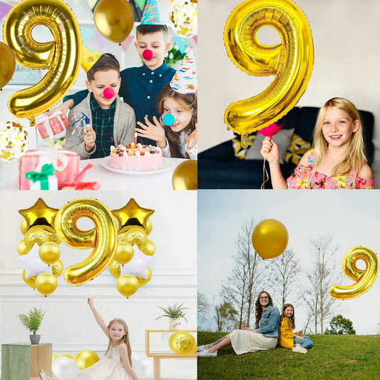 9048 ( 10 pcs) Number 9 Foil Golden Balloon