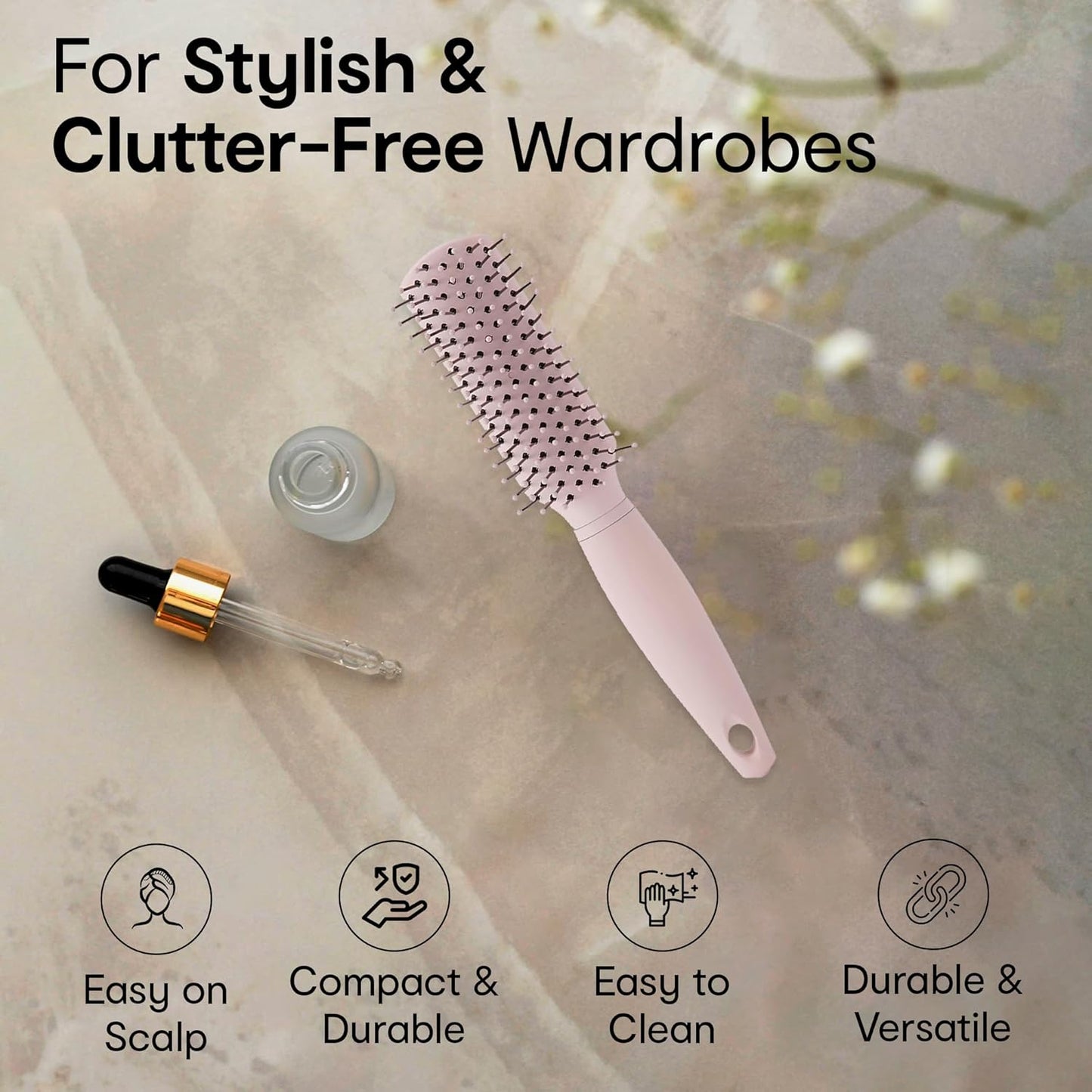 10188 Mini Grooming Flat Hair Brush with Strong & flexible nylon bristles | Anti static ball tips, For Grooming, Volumising & Back Brushing.