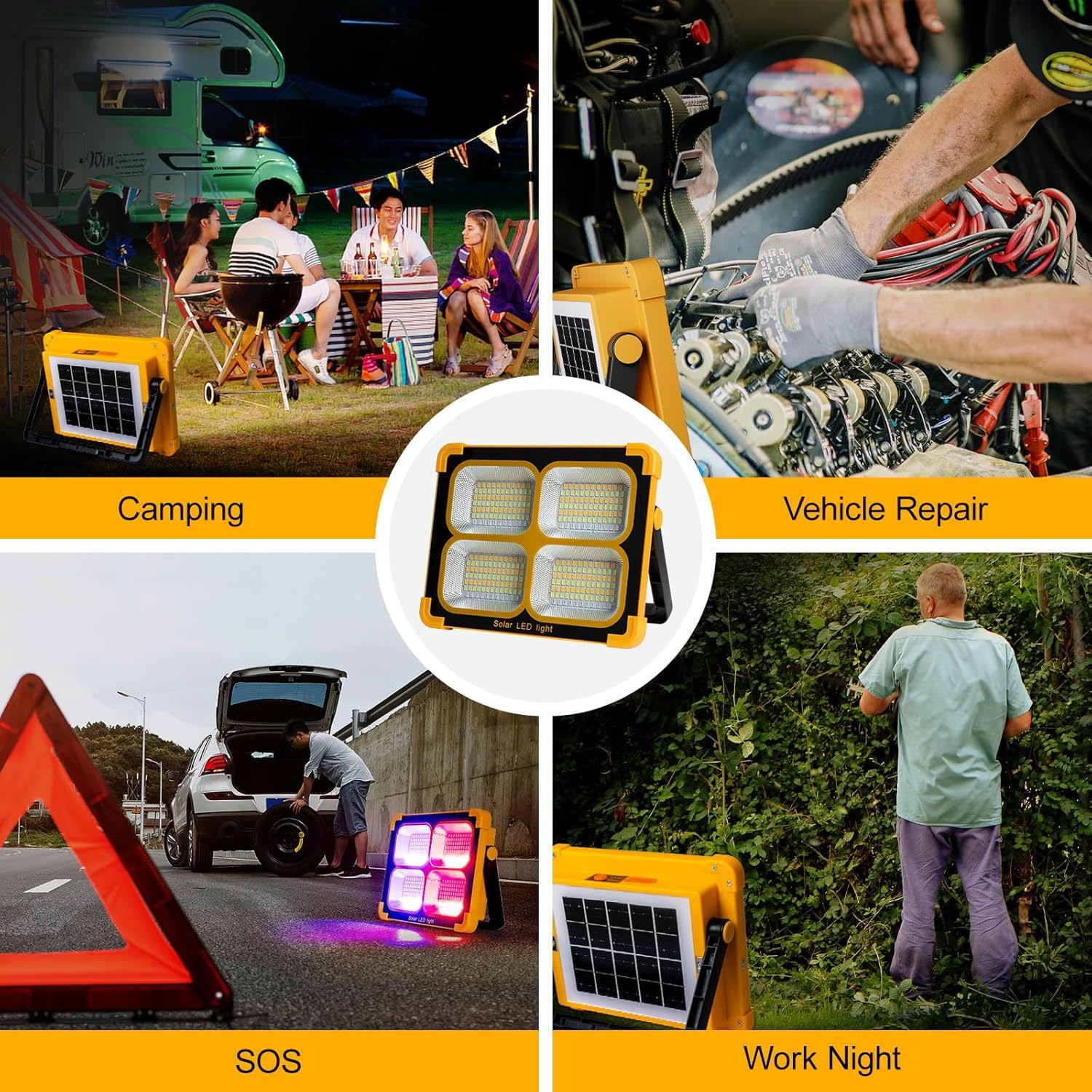 20027 Construction Spotlight Battery Solar Light Portable, 10000LM 12000mAh Battery Work Light USB Rechargeable, 4 Light Modes