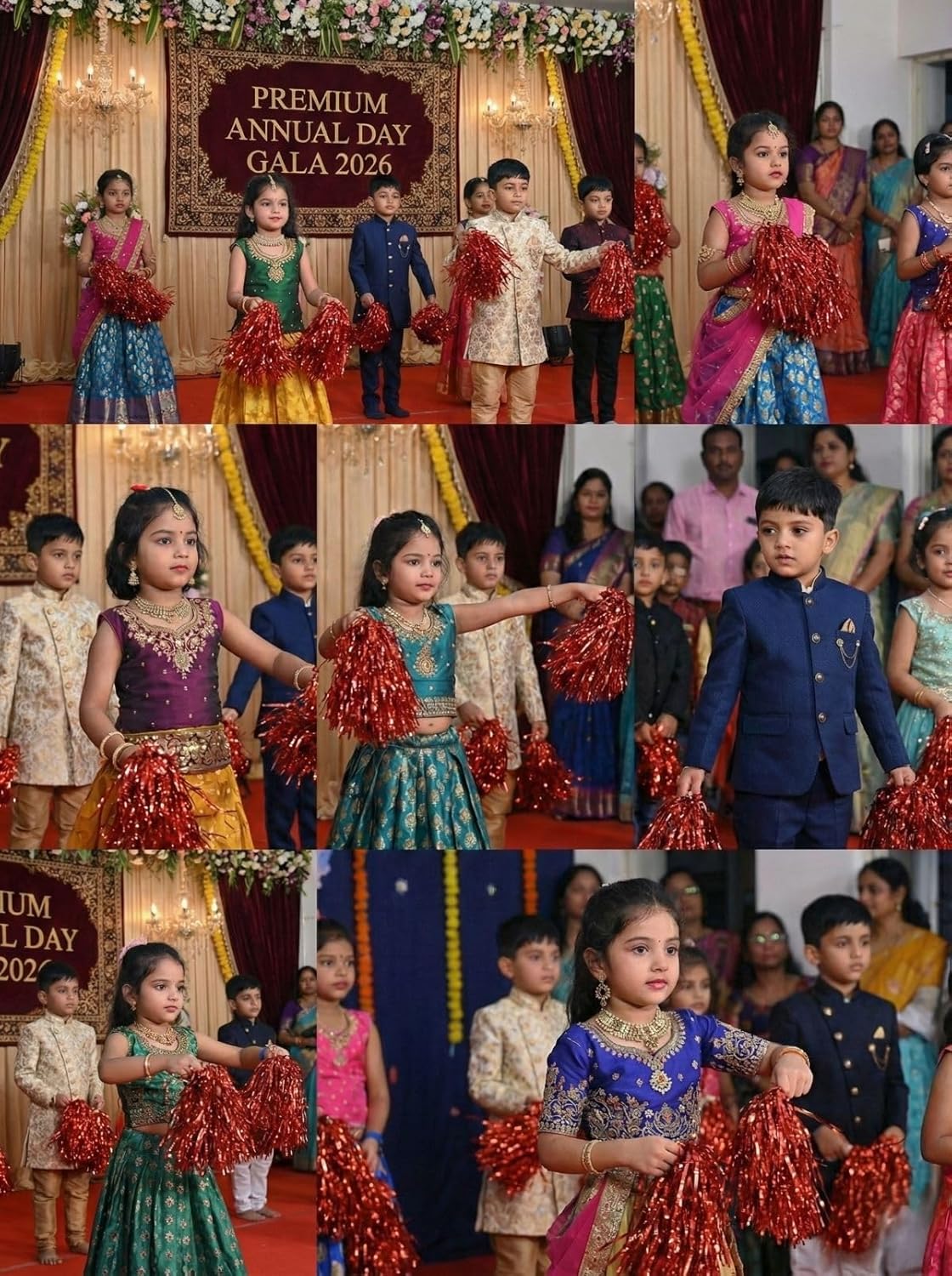 20203 Multicolour Pom Pom with Stick, Cheer Girls Pom Pom for School Annual Day {1 pair}