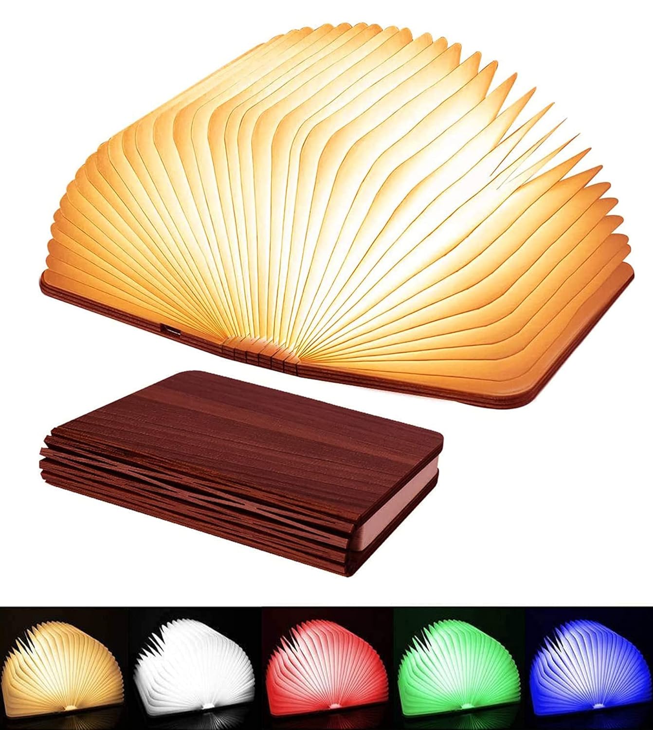 0711 Wooden Book Light, Upgraded 5 Colors Creative LED Book Night Light USB Rechargeable Magnetic Folding Mood Light for Home, Office ,Library Decor Gift