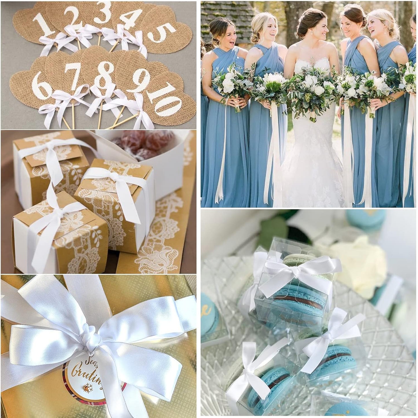 6098 ( 5 pcs ) 1 inchwhitee Satten Ribbon