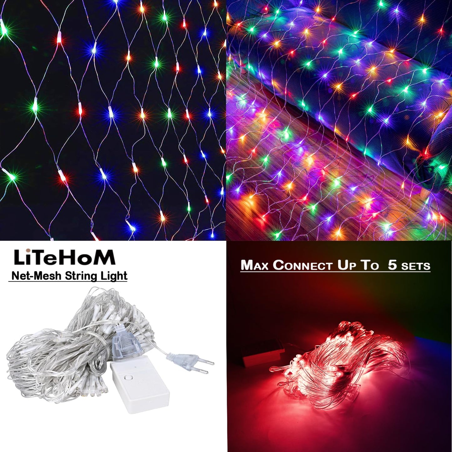 YGD-44  LED Net Mesh String Lights, 6.6Ft X 6.6Ft, 144 LEDs, 8 Modes Diwali Decor with Diwali Lights for Home Decoration! LED Diwali Light, LED Lights for Home Decoration (Multi Net Light)