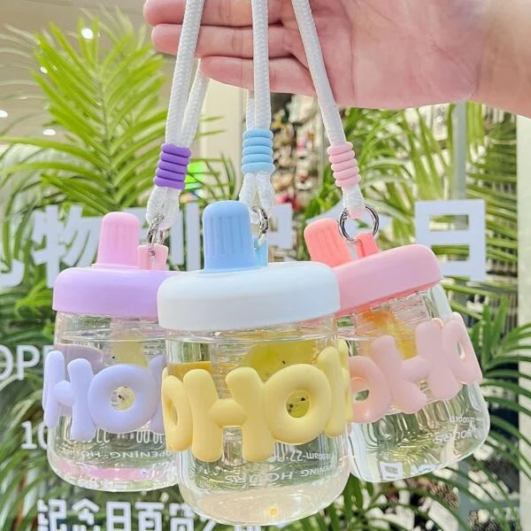20067 Cute Water Bottles with Straw, 400ml Glass Y2K Colorful Portable Drinking Bottle Water Bottle