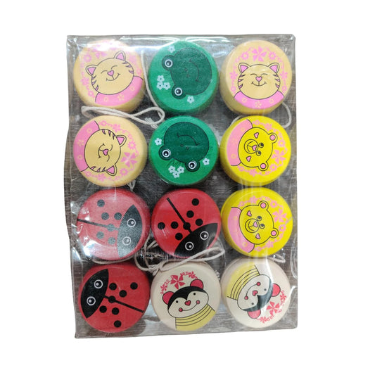 8049 Wooden Yoyo Spinner Toys for Kids (Multicolour) Pack of 12