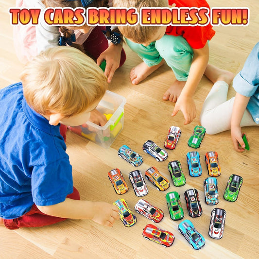 523-242  {24 PCS} Toy Cars Set for Kids | Die Cast Metal Mini Racing Cars with Storage Container Box | Pull Back Toy Vehicles for Boys & Girls