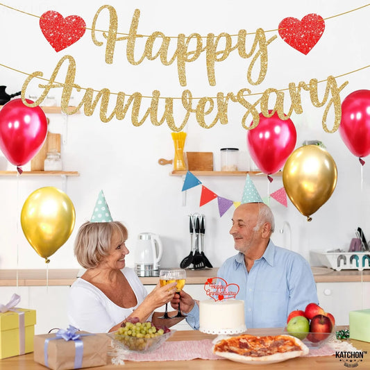 8039 (6 pcs ) Happy anniversary glitter gold banner