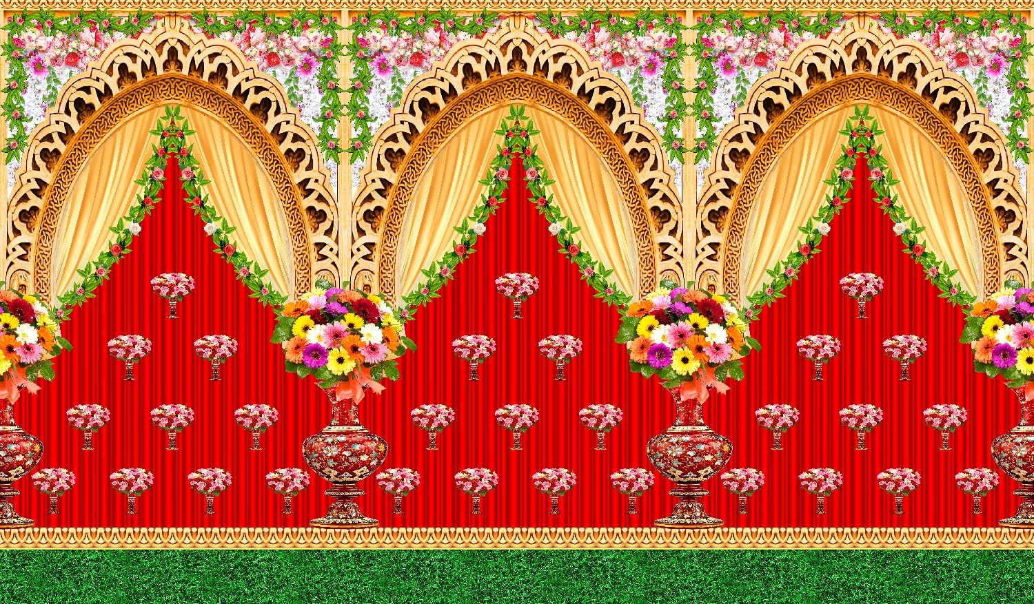 PJD-424 Flower Background Backdrop Curtain for Decoration Backdrop Cloth for Traditional/Background Curtain Cloth for Pooja/Festival Size 5 Feet Height and 8 Feet Width (5 * 8)