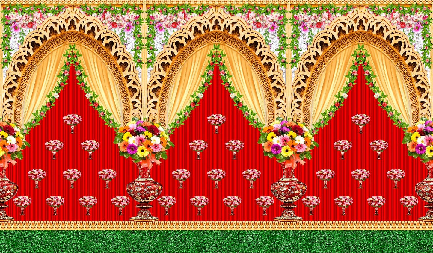 PJD-424 Flower Background Backdrop Curtain for Decoration Backdrop Cloth for Traditional/Background Curtain Cloth for Pooja/Festival Size 5 Feet Height and 8 Feet Width (5 * 8)