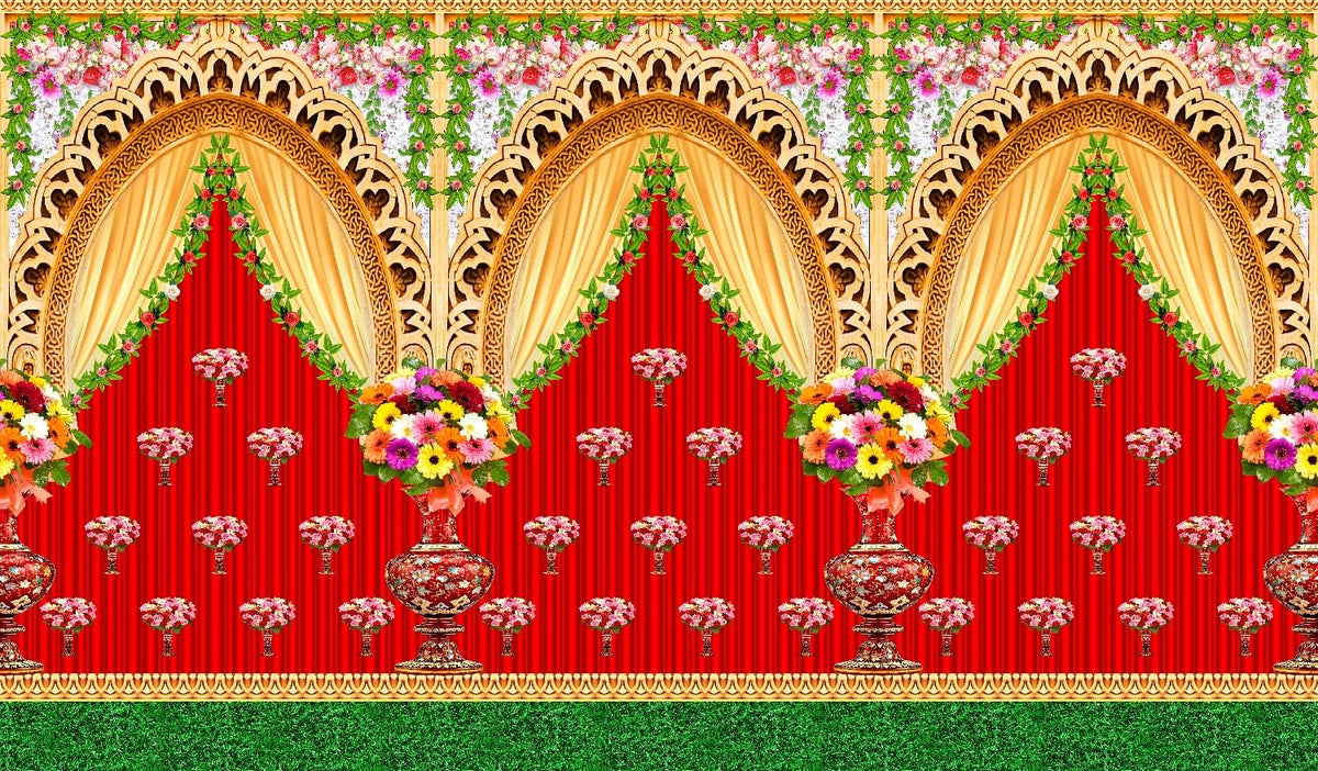 PJD-424 Flower Background Backdrop Curtain for Decoration Backdrop Cloth for Traditional/Background Curtain Cloth for Pooja/Festival Size 5 Feet Height and 8 Feet Width (5 * 8)