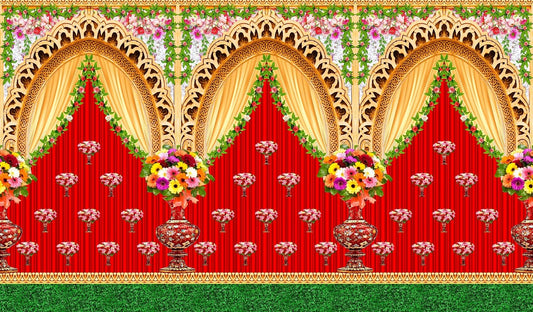 PJD-424 Flower Background Backdrop Curtain for Decoration Backdrop Cloth for Traditional/Background Curtain Cloth for Pooja/Festival Size 5 Feet Height and 8 Feet Width (5 * 8)