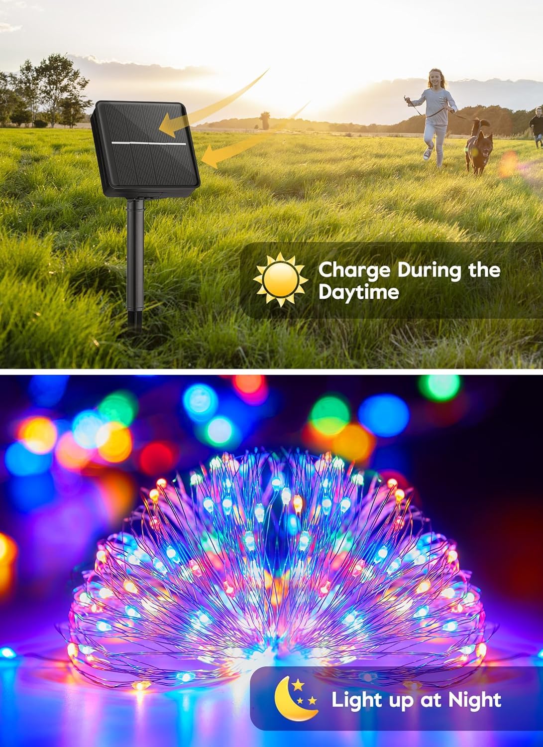 NC-A003 CBK Solar Fairy String Light Outdoor, 39 Ft 100LED with Inbuilt Rechargeable Battery IP65 Waterproof 8 Modes (Copper Wires, Sturdy Quality) for Garden Yard Diwali &Home Decor led Lights(Multi-Colour)