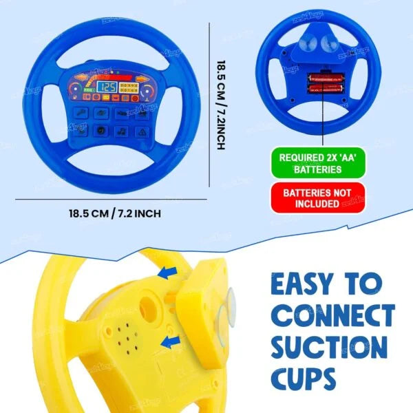 020055 Steering Wheel Toy with Music and Sounds Rotating Wheel Car Police Ambulance Fire Siren Effects Fun Play Toy (Random Color)