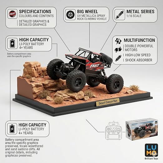21027 Premium Alloy Rock Crawler - Rechargeable Remote Control Car Toy with Off-Road RC 2WD Monster Truck Gift for Kids Boys and Girls Age 4-12+ (2 colour available)