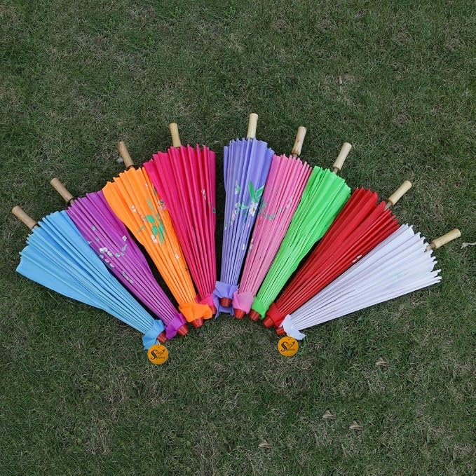 21085 Traditional Handmade Chinese Cloth Floral Wooden Umbrella Wedding Dance Parties Props (Multicolor)