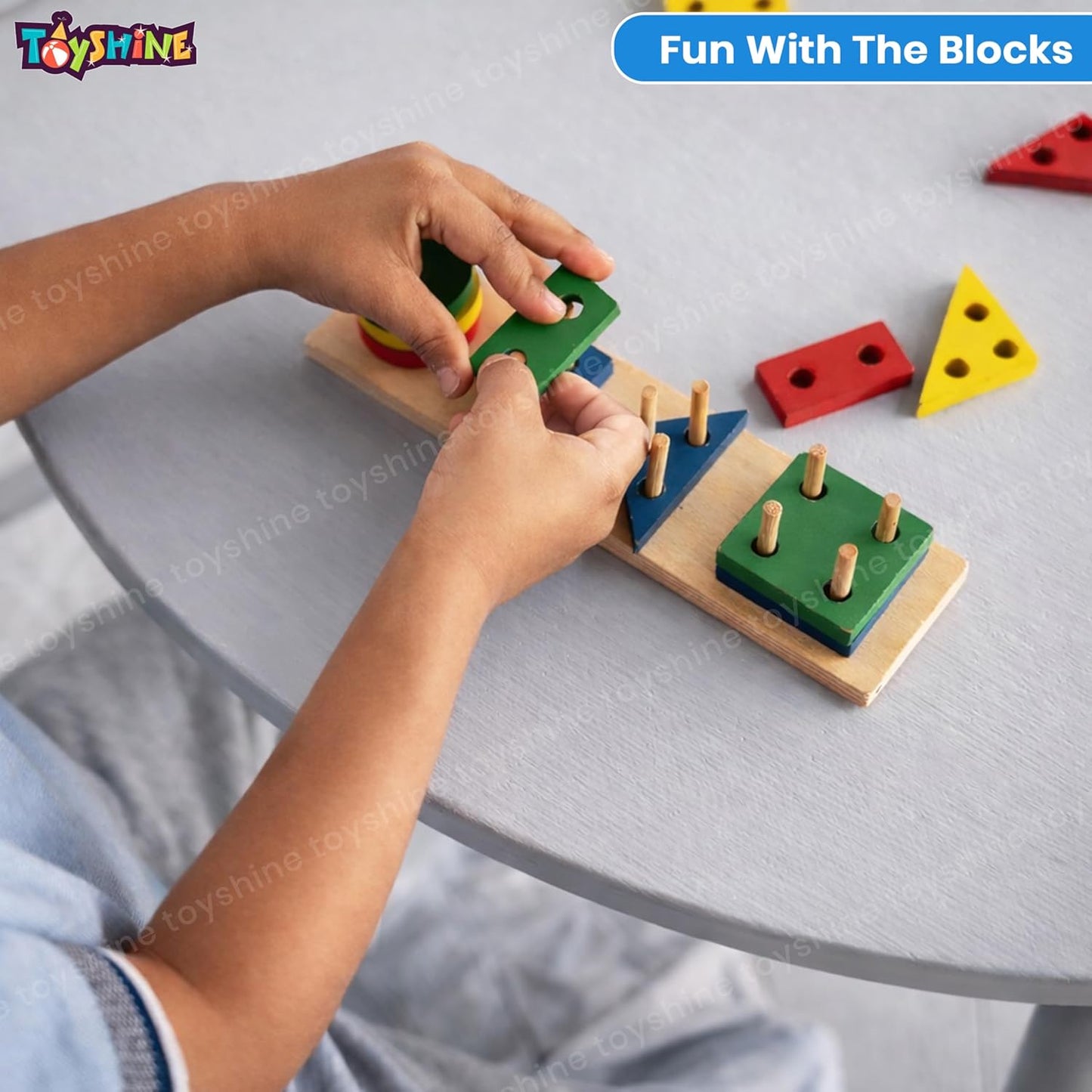 20685 Wooden 4 Angle Geometric Building Blocks Building Stacker Shape Sorter Column Puzzle Stacking Toy Set Kids