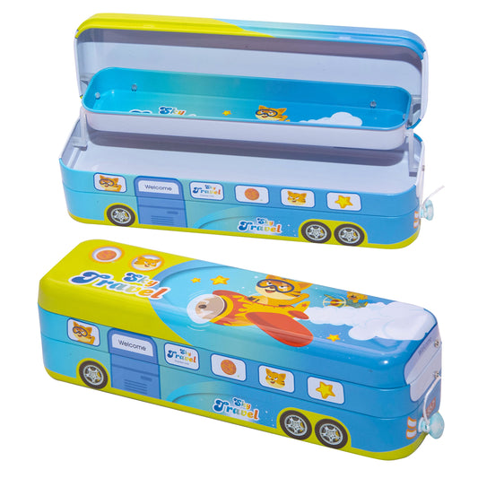 B-567-28 Random Design School Bus Metal Pencil Box for Kids