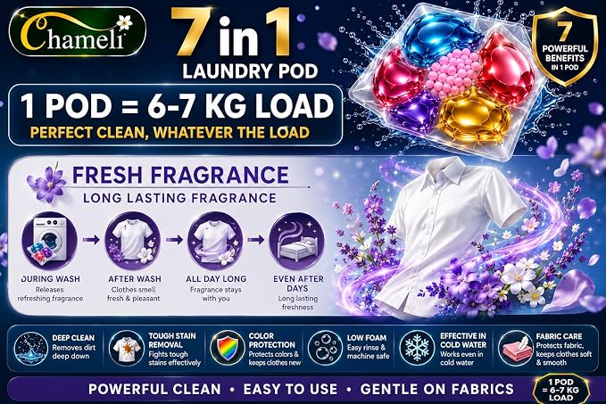 21070 30 PODS  Dissolvable Magic Laundry Pods | Tough Stain Fighter for Top & Front Load Machines | Floral Aroma | Eco-Friendly | 1 Pod = 1 Wash for 5–7 kg Loads (30)