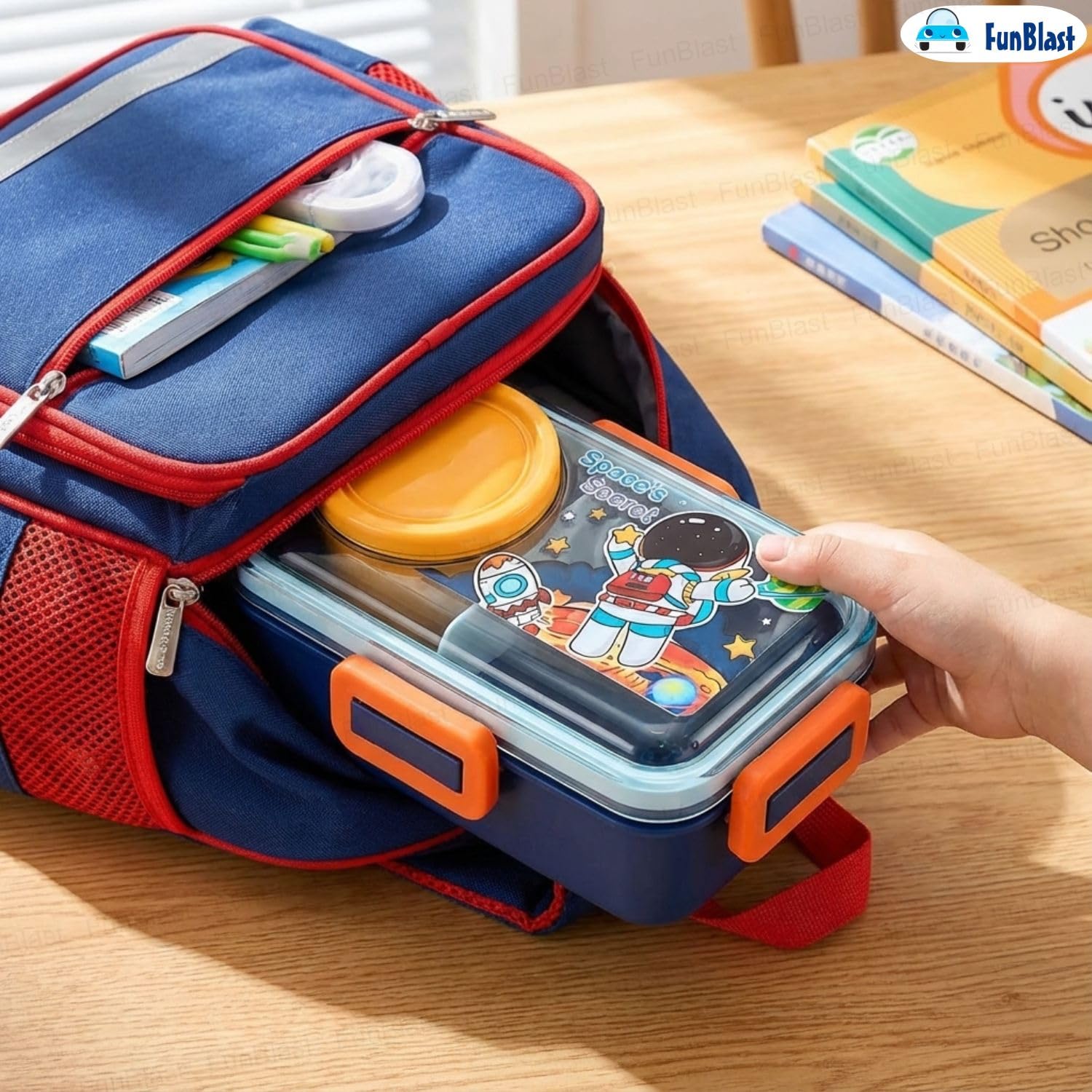 2646 Lunch Box with Spoon and Bowl,  for School Kids, Airtight Lid Tiffin Box, Plastic Tiffin Box with 2 Compartmen