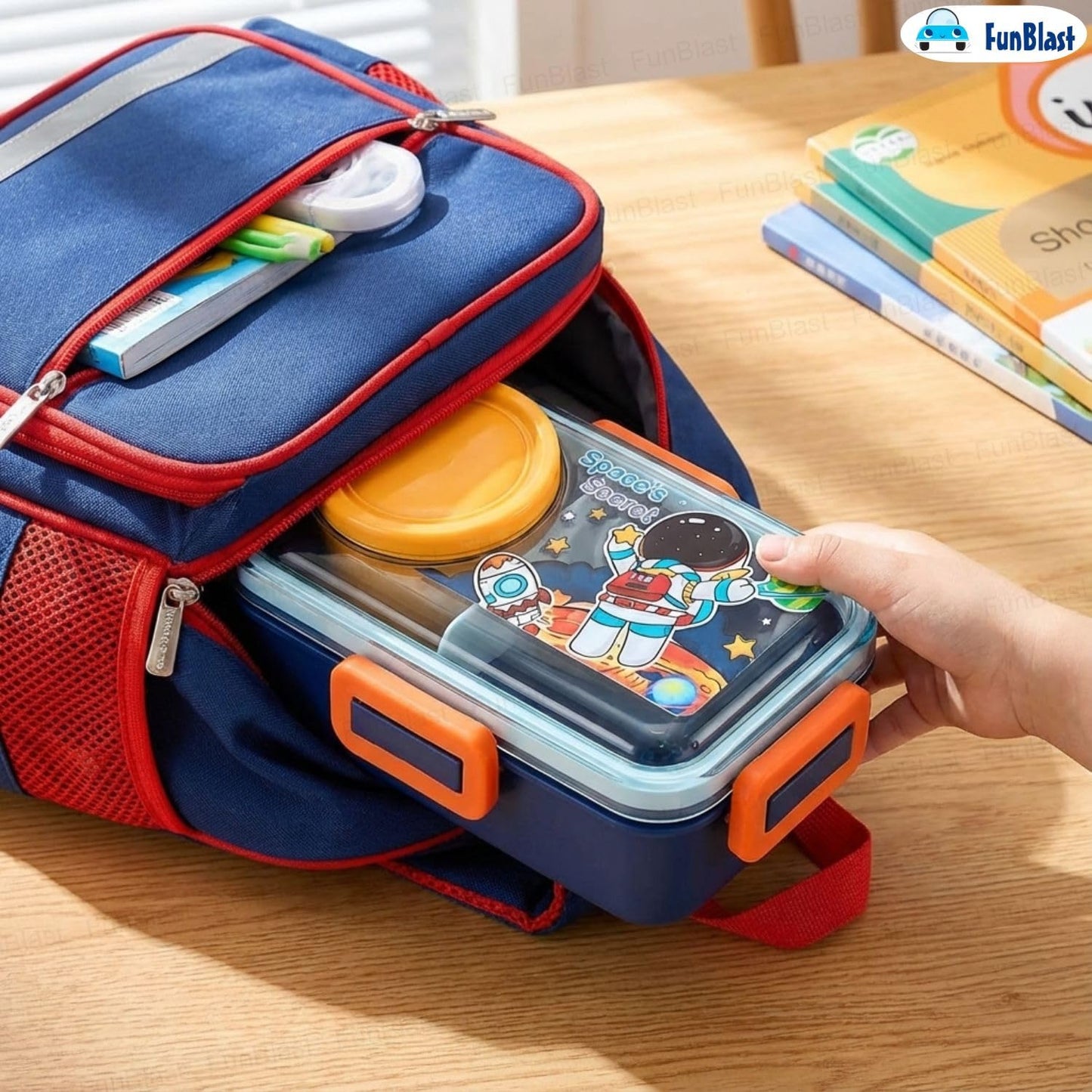 2646 Lunch Box with Spoon and Bowl,  for School Kids, Airtight Lid Tiffin Box, Plastic Tiffin Box with 2 Compartmen