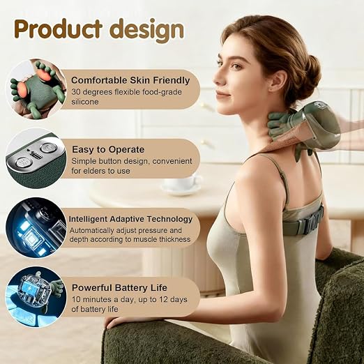 21057 Bionic Heated Neck and Shoulder Massager with 4D Shiatsu Kneading - Wireless Portable Deep Tissue Electric Back Massager for Muscle Relaxation and Pain Relief