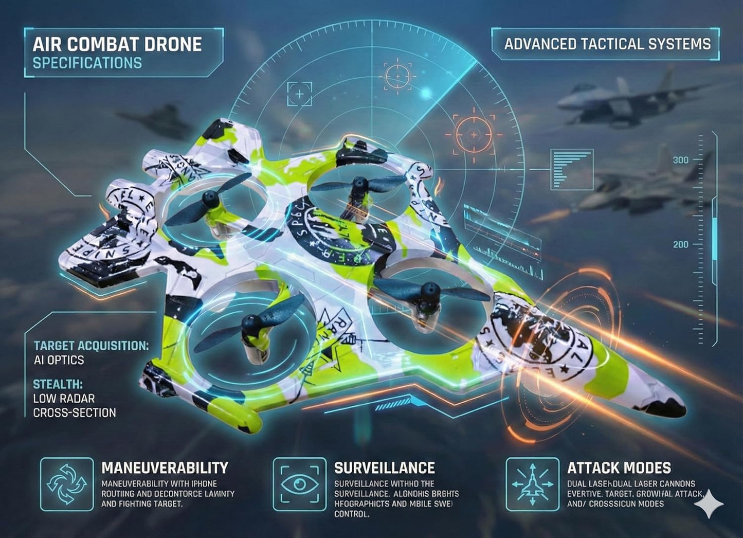 X30 RC Fighter Plane with Remote Control, 360 Degree Rotation, Rechargeable Battery, One Click Take-Off, Fighter Jet Design with LED Lights