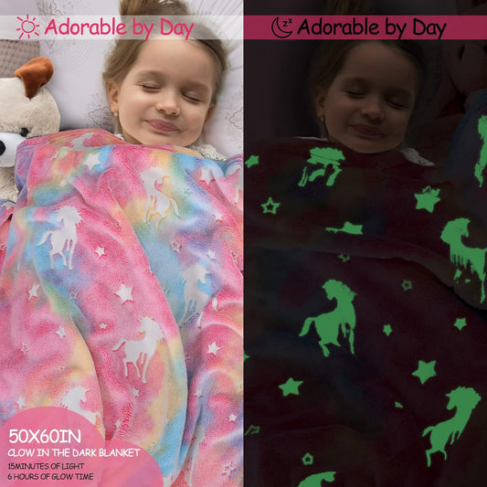 20196 Glow in The Dark Blanket - Random Design Throw Blanket Birthday Gift {Multicolor}