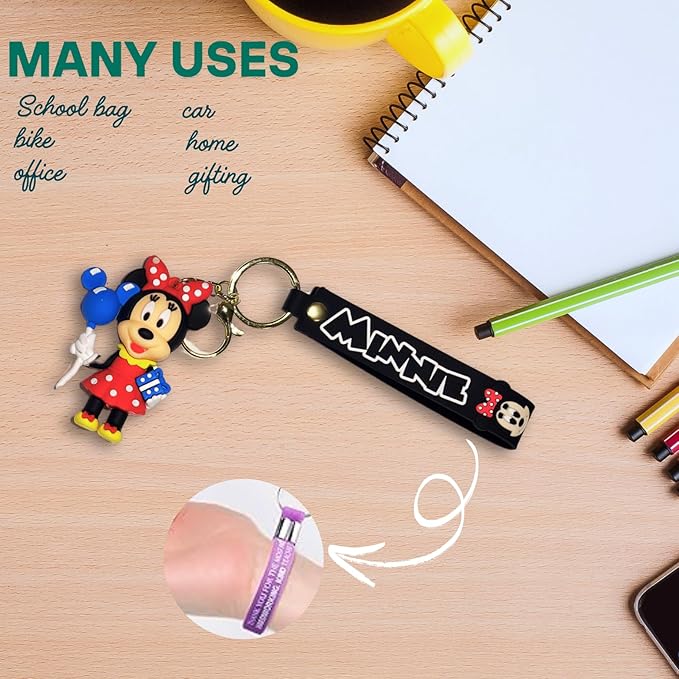 20396 Cute  Micky and Minnie 3D Silicone Rubber Keychain – Soft & Durable Cartoon Key Ring for Kids {Random Design}
