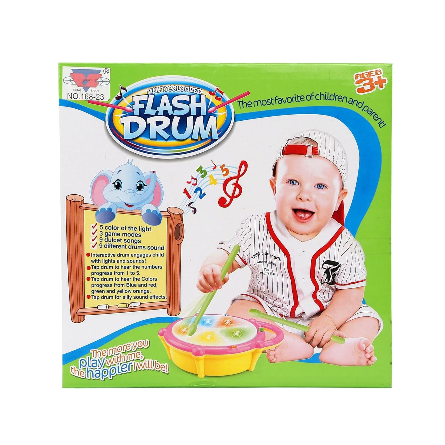 Ak-362 Flash Drum with 3D Multi Colour Light and Music for Kids