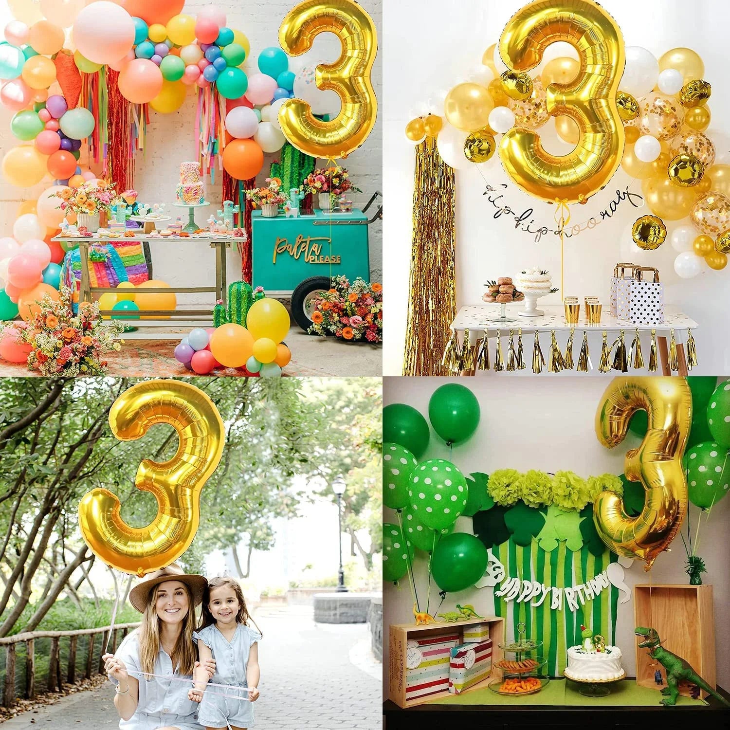 9041 (10 pcs ) Number 3 Foil Gold Foil Balloon