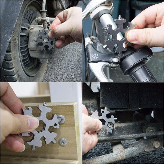 20523 Snowflake Multi-Tool Stainless Steel Snowflake Keychain Tool 18-in-1 Incredible Tool Snowflake Screwdriver Tactical Tool for Outdoor Camping