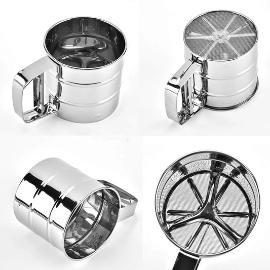 11297 Steel Baking Flour Sifter – Fine Mesh Manual Sifter with Easy Grip Handle