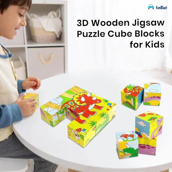 10764 3D Puzzle Wooden Cube Block 6 Face 9 Pieces with Storage Tray Kids 3+ Years