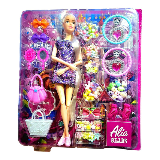 1016 Alia Doll with Colorful Beads Accessory Set, Includes Cute Jewellery Storage Box, Pretend Play Kit for Kids