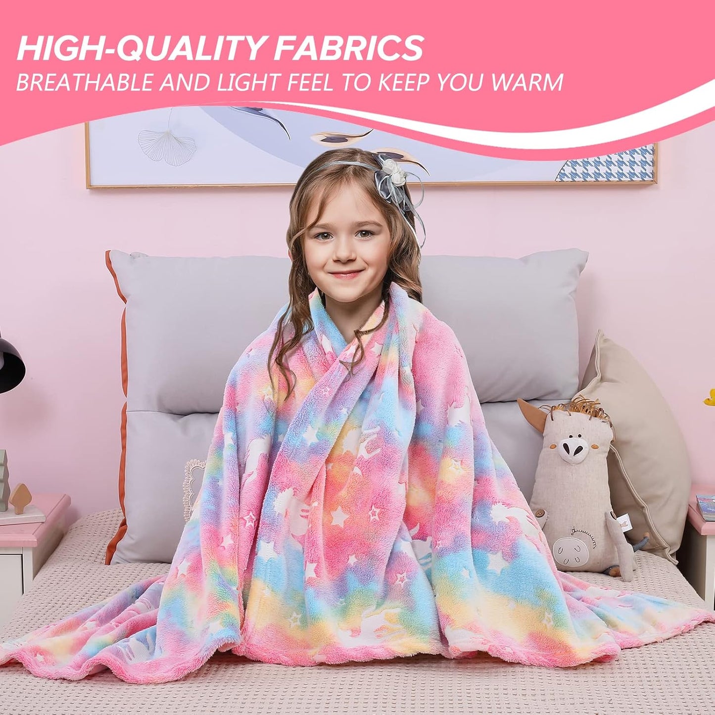 20196 Glow in The Dark Blanket - Random Design Throw Blanket Birthday Gift {Multicolor}