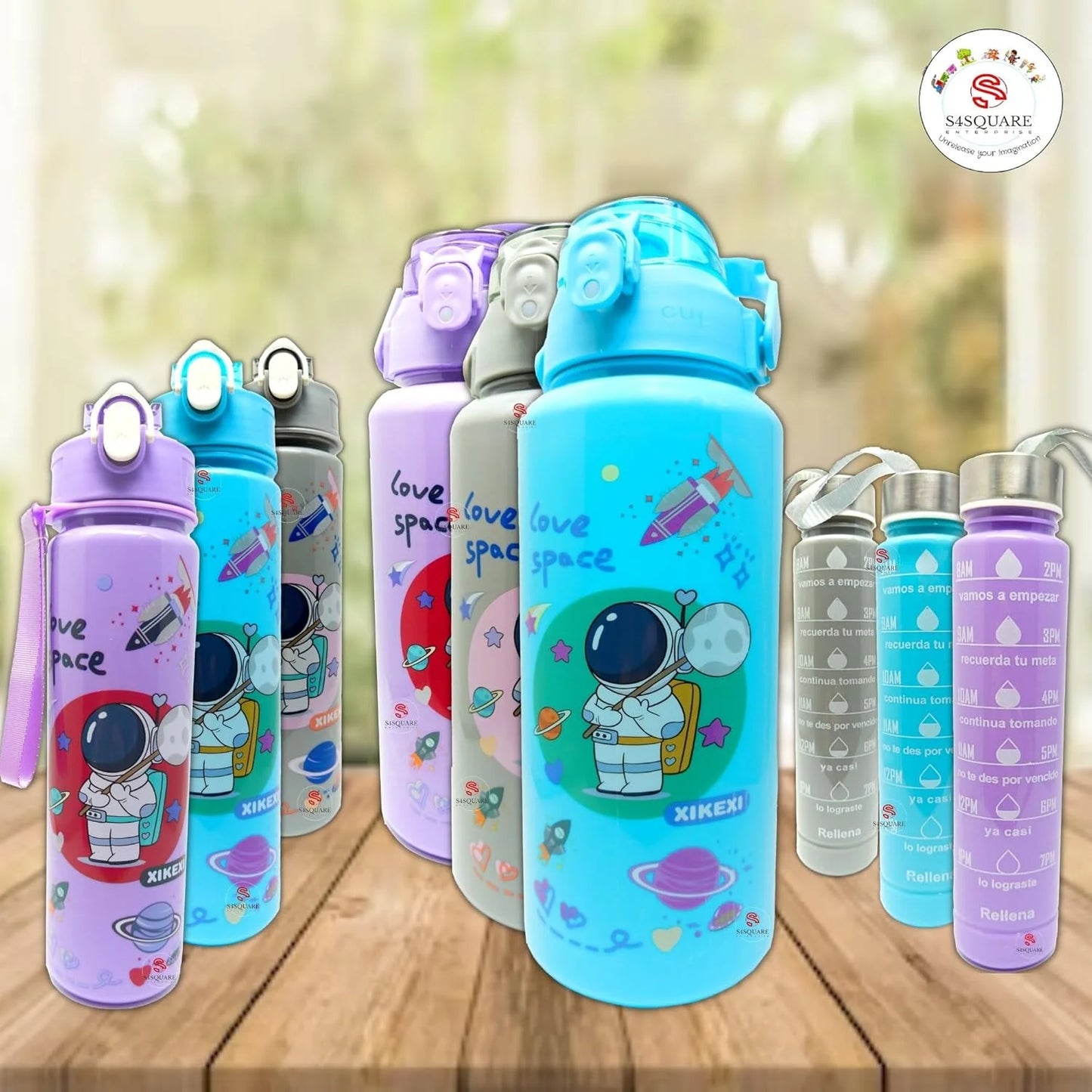 11137 Set of 3 Space-Themed Water Bottle with Motivational Time Marker | 2000ml, 800ml, 300ml | Durable Non-Toxic Sipper Water Bottle for Office, School, Sports, Gym & Fitness {Random Colour}