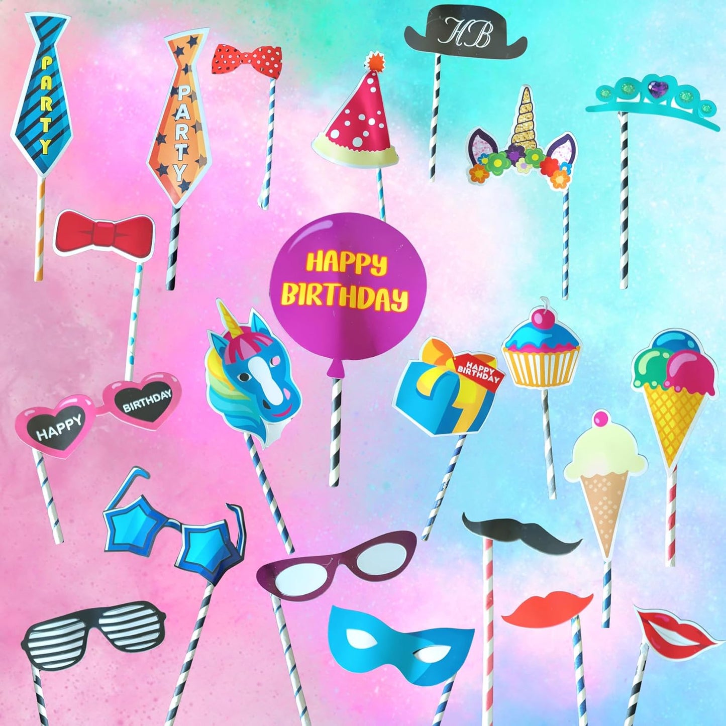20457  20 Pcs Happy Birthday Decoration Props Photoshoot Props for Birthday Funny Photo Booth Props for Kids Prop Items