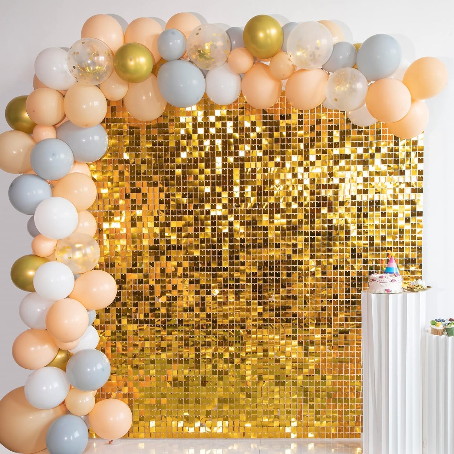 21086 Decoration Golden Shimmer Wall Backdrop for Birthday, Wedding, Anniversary, Baby Shower and More Event Decorations, Sequin Shimmer Wall Backdrop Birthday (Multicolor)