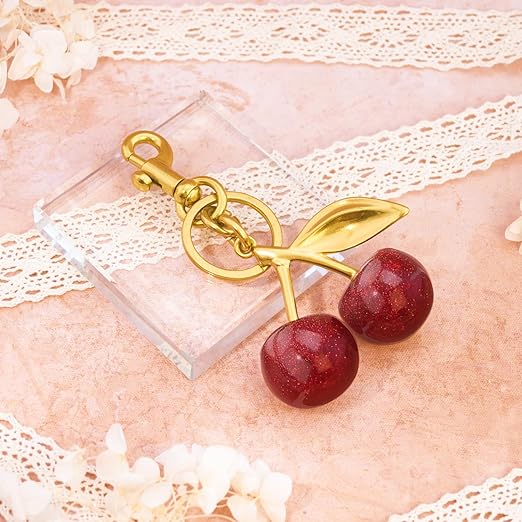 20350 Cherry Bag Charm purse charms Keychain- car cherry accessories keychain gifts for women, Golden, Small