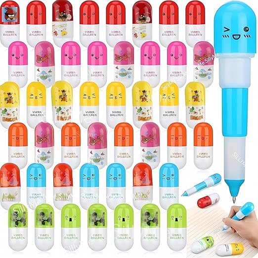 20992 (24 PCS) Cute Capsule Pen for Kids – Colorful Cartoon Design, Fun Writing & School Stationery