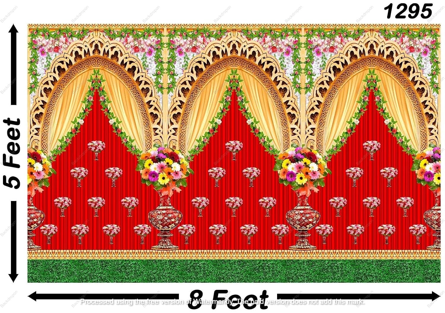 PJD-424 Flower Background Backdrop Curtain for Decoration Backdrop Cloth for Traditional/Background Curtain Cloth for Pooja/Festival Size 5 Feet Height and 8 Feet Width (5 * 8)