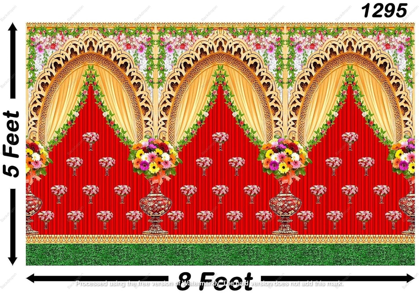 PJD-424 Flower Background Backdrop Curtain for Decoration Backdrop Cloth for Traditional/Background Curtain Cloth for Pooja/Festival Size 5 Feet Height and 8 Feet Width (5 * 8)