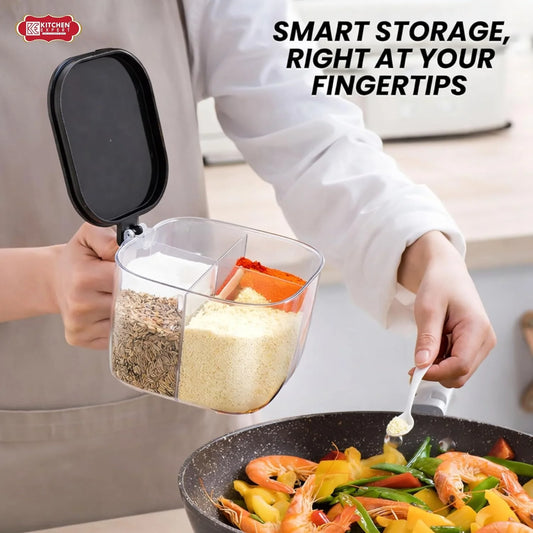 11334 {4 Compartments} Seasoning Box Spice Jar Condiment Container Kitchen Spice Box