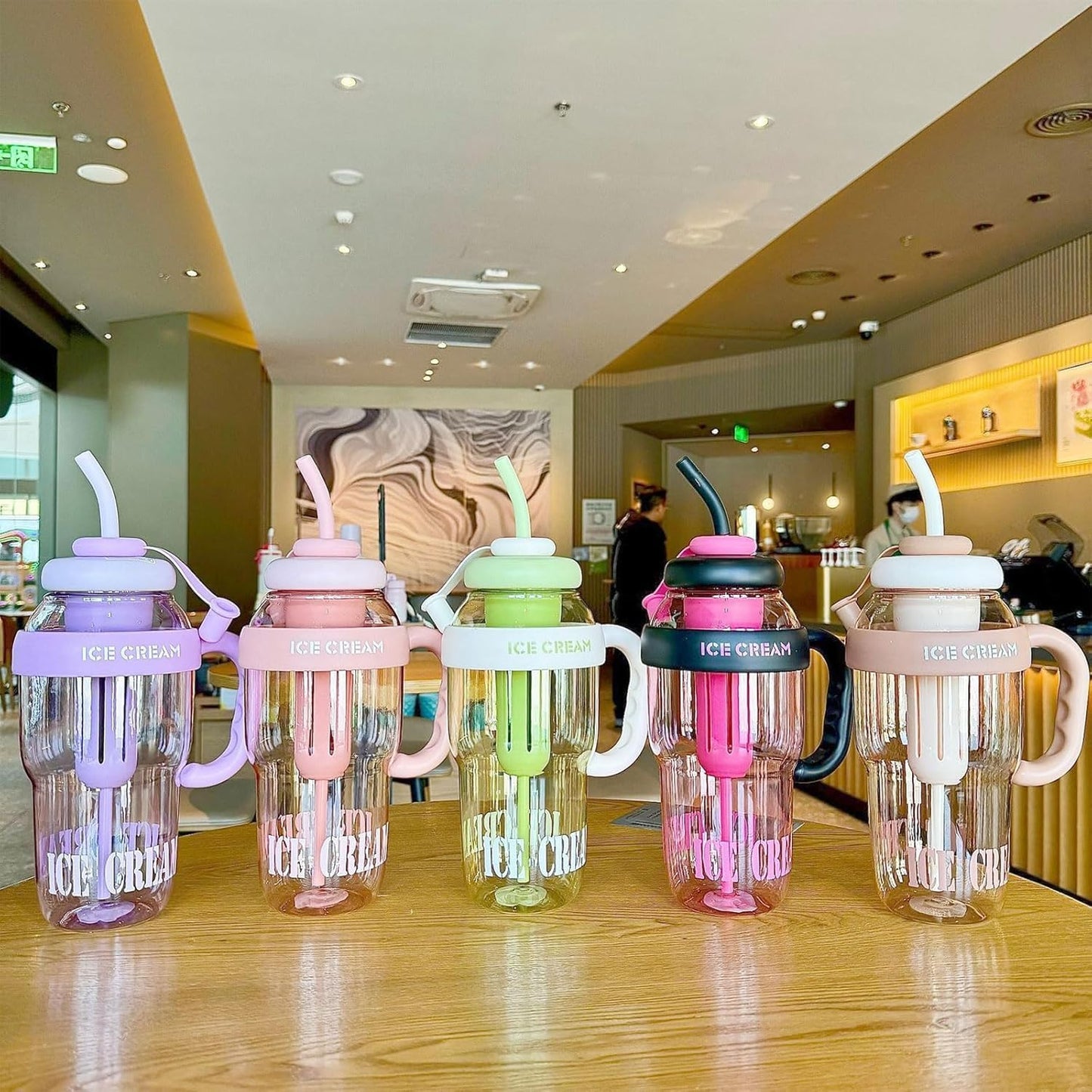20529 Water Bottle with Straw and Handle| Transparent Tumbler Ice Cream Insulated Bottle| Leak-Proof Sports and Gym Fitness Shaker Bottle|1300ML Tumbler for Outdoor {Muticolor}